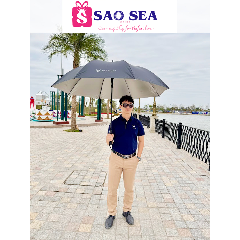 Ô dù golf Vinfast, Mẫu chuẩn Vinfast, Ô golf Vinfast chống lật, màu đen, rộng 130cm, khung carbon, 8 nan. Vinfast golf umbrella