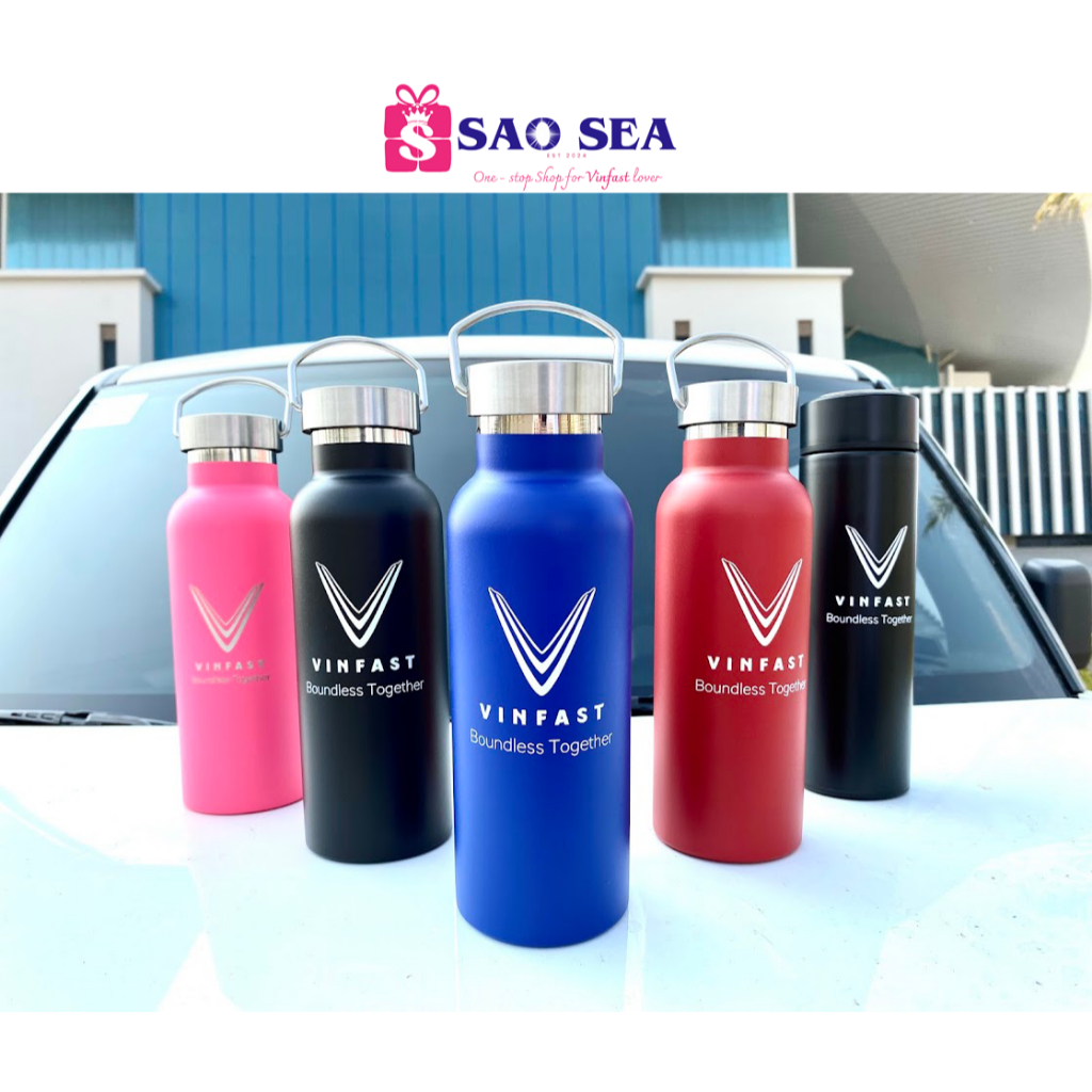 Bình giữ nhiệt Vinfast classic 500 ml quai xách, nắp inox, không rỉ, inox 304. Vinfast stainless steel insulated thermos bottle